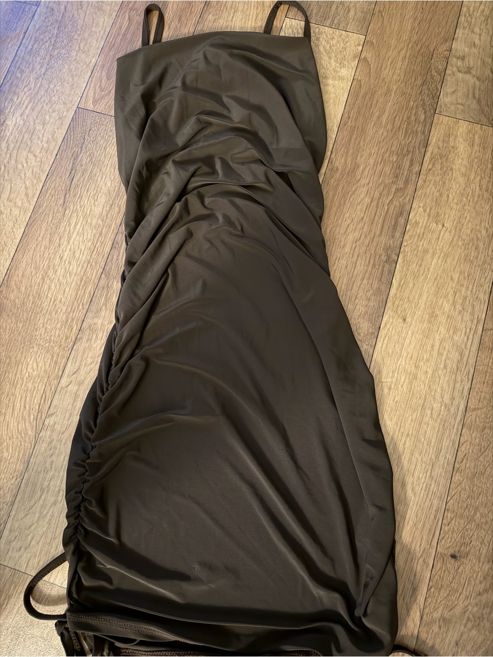 Brown Ruched Slip Dress - Picture 2 of 3